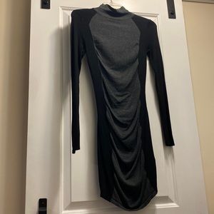 Black and gray ruched sweater dress